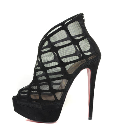 Christian Louboutin Suede Mesh Altarakna 150 Peep Toe Platform Booties 34 Black 7 of 13
