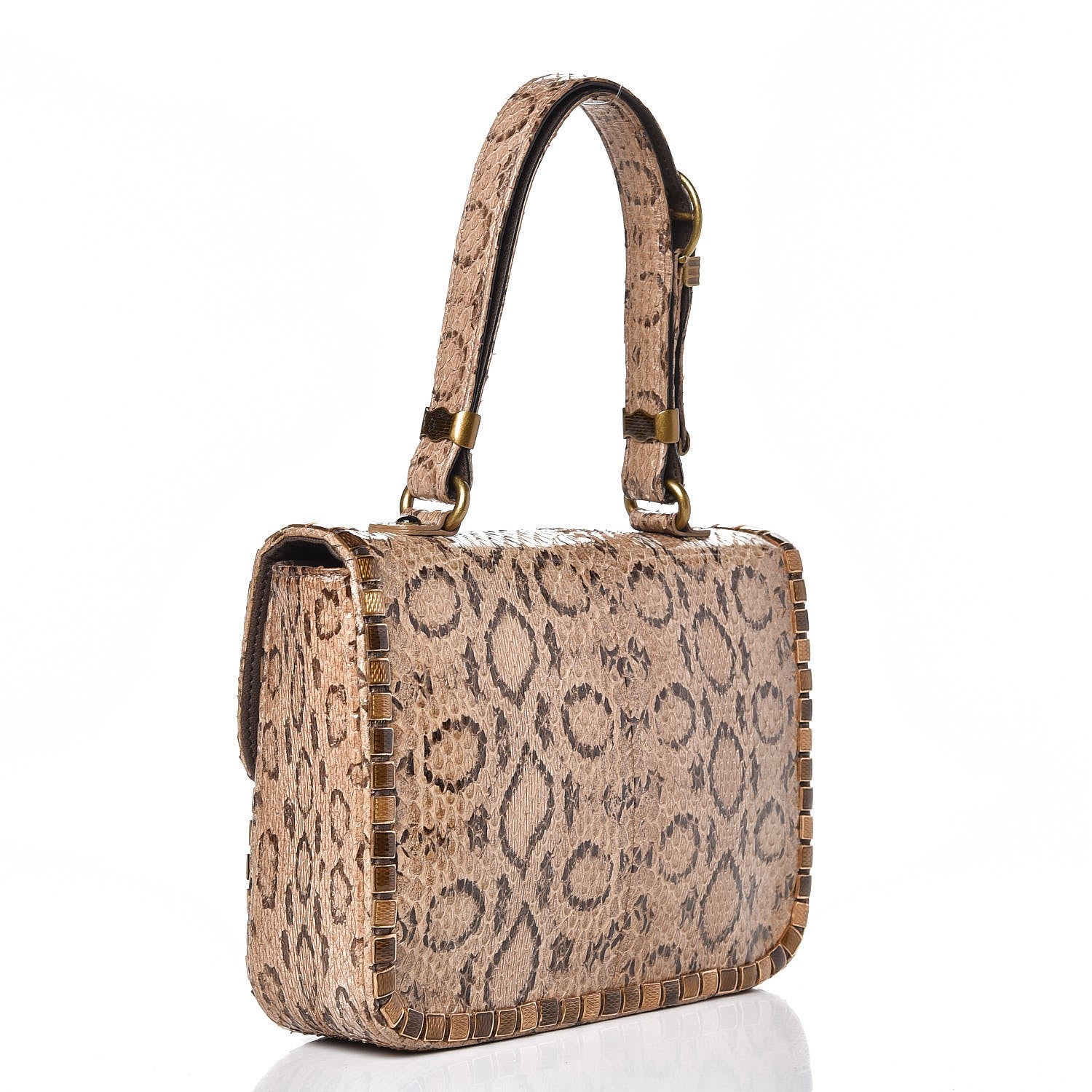 Bottega Veneta Snakeskin Studded Top Handle Bag Naturale 3 of 7