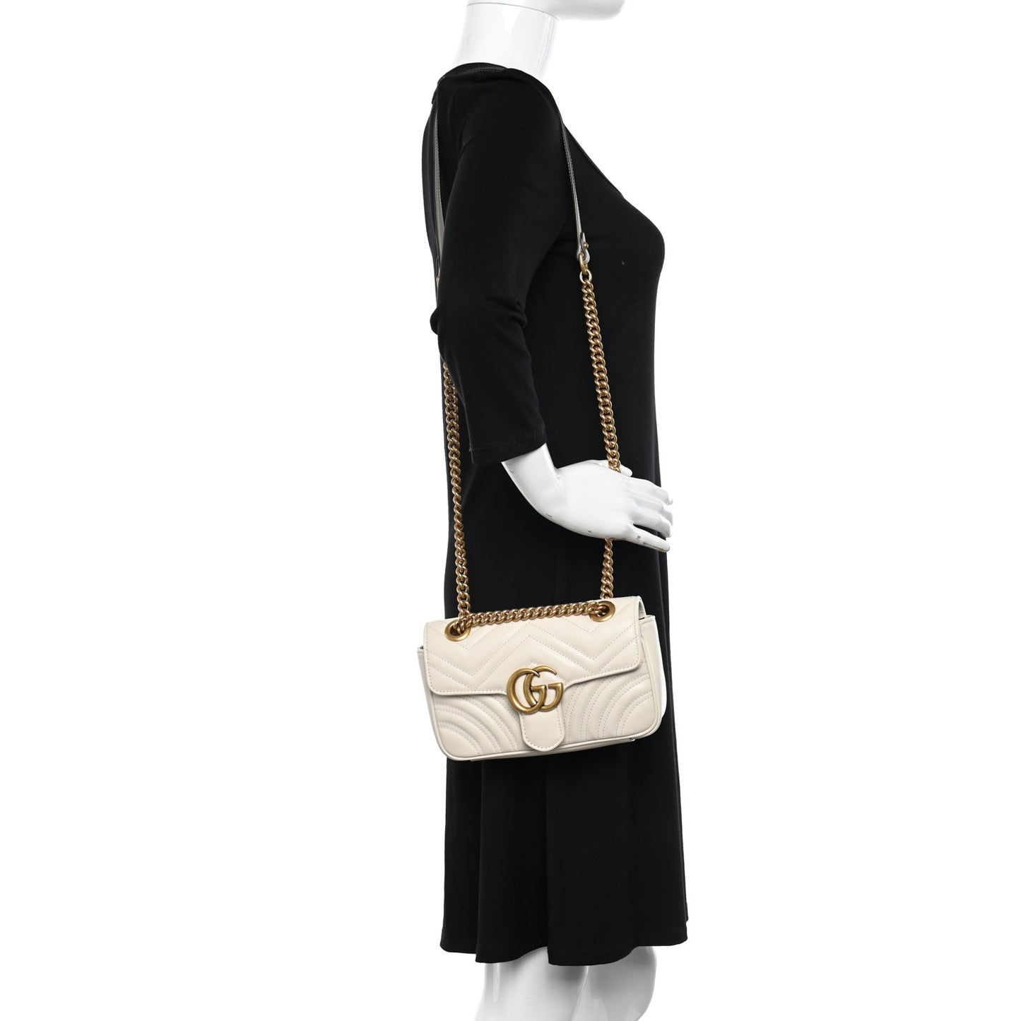 Calfskin Matelasse Mini GG Marmont Shoulder Bag White