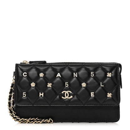 Chanel Lambskin Quilted All About Chanel Charm Wristlet Wallet Black 1 of 8