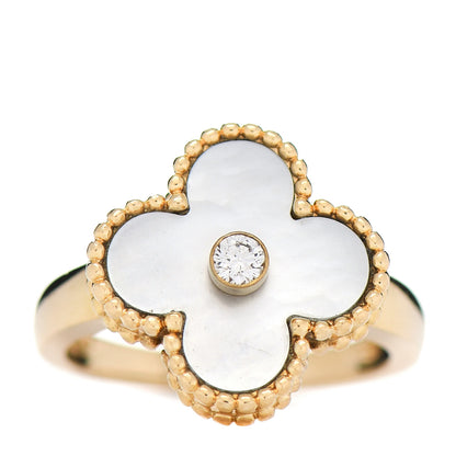 Van Cleef & Arpels 18K Yellow Gold Diamond Mother of Pearl Vintage Alhambra Ring 49 5 1 of 6