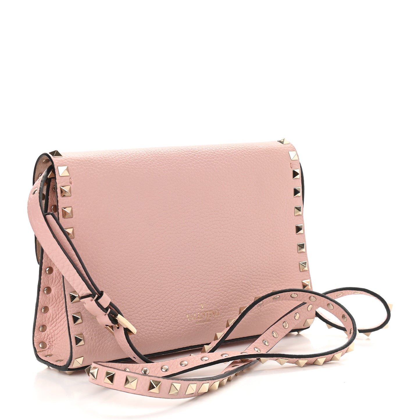 Pebbled Calfskin Medium Rockstud Flip Lock Crossbody Bag Water Rose