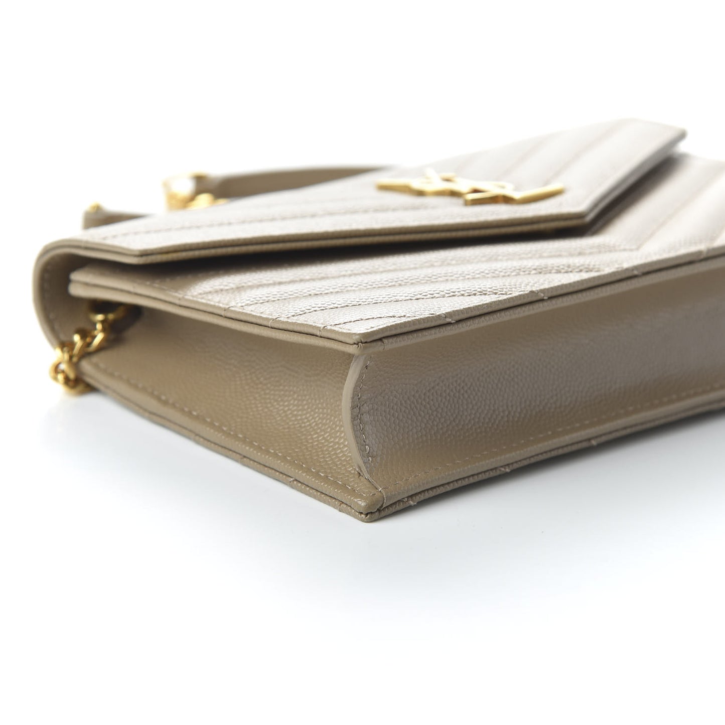 Grain De Poudre Matelasse Chevron Monogram Envelope Chain Wallet Taupe