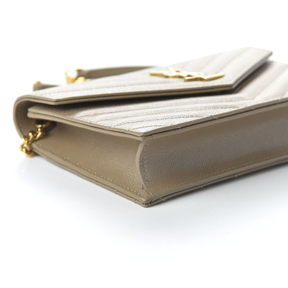 Saint Laurent Grain De Poudre Matelasse Chevron Monogram Envelope Chain Wallet Taupe 6 of 9