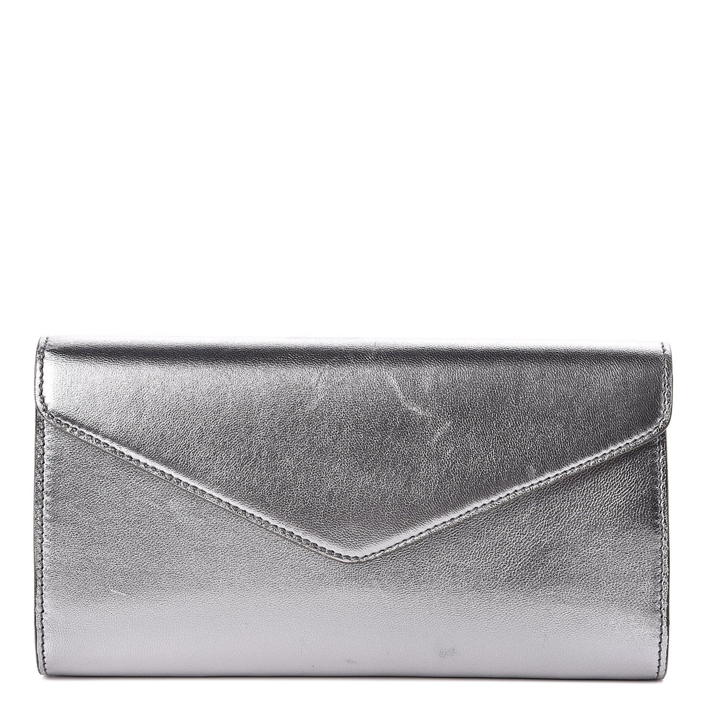 Metallic Calfskin Y-Mail Clutch Silver