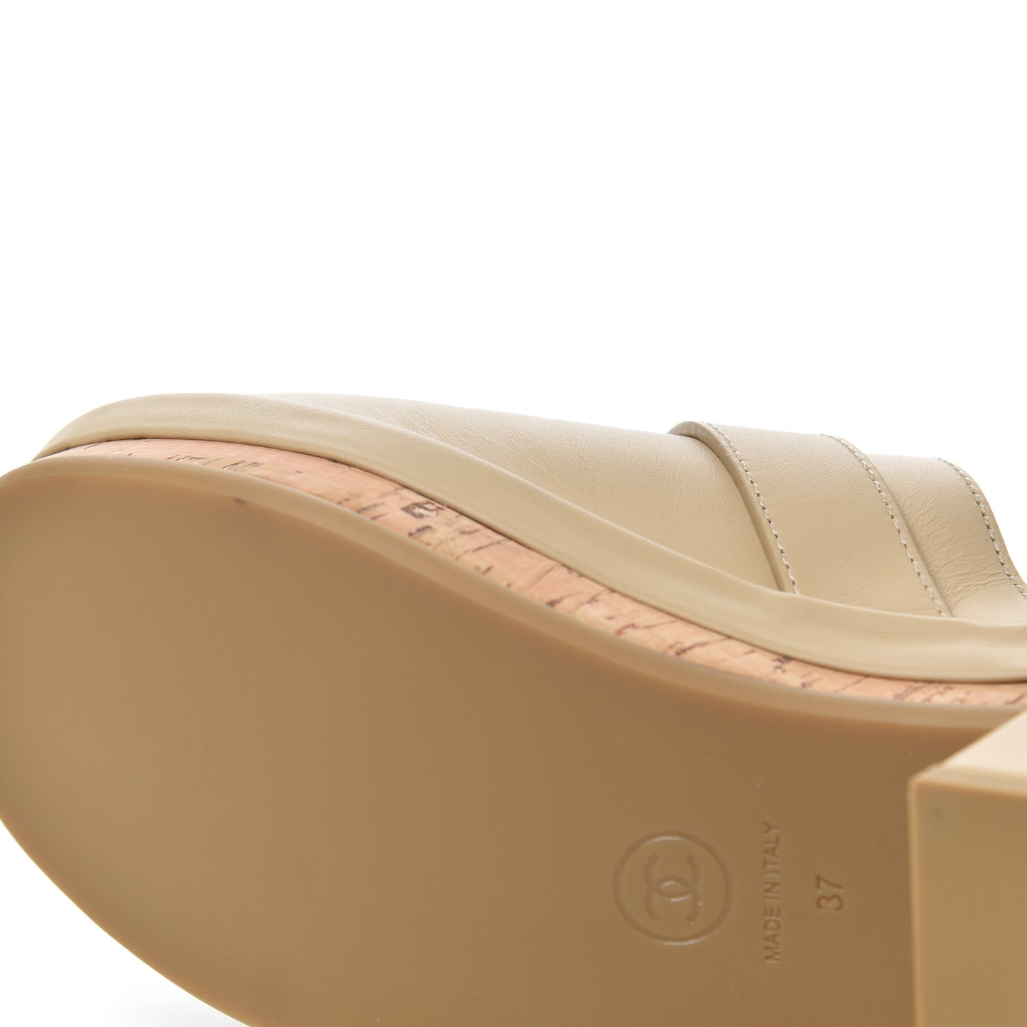 Calfskin CC Turn Lock Clogs 37 Beige