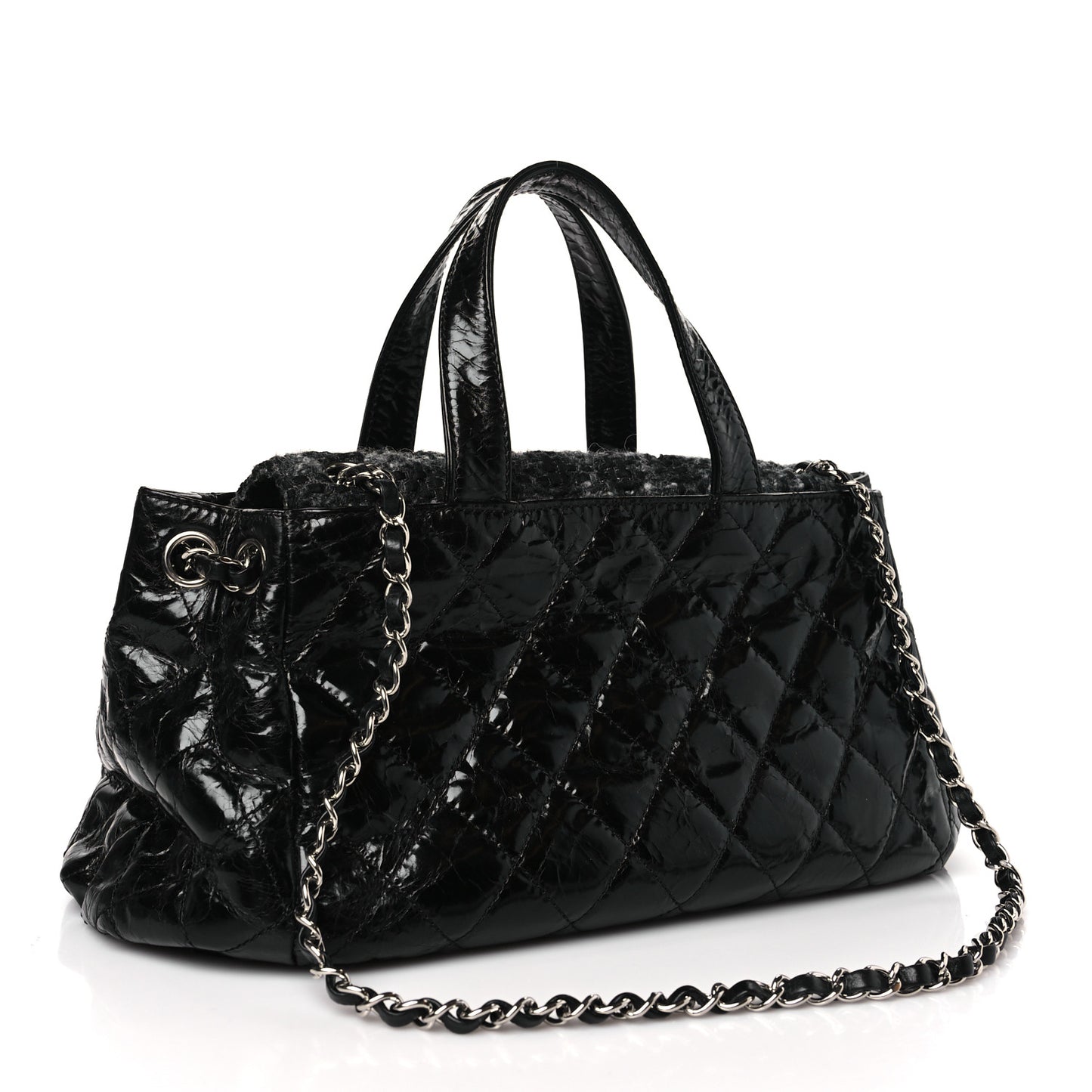 Glazed Calfskin Quilted Tweed Portobello Tote Black