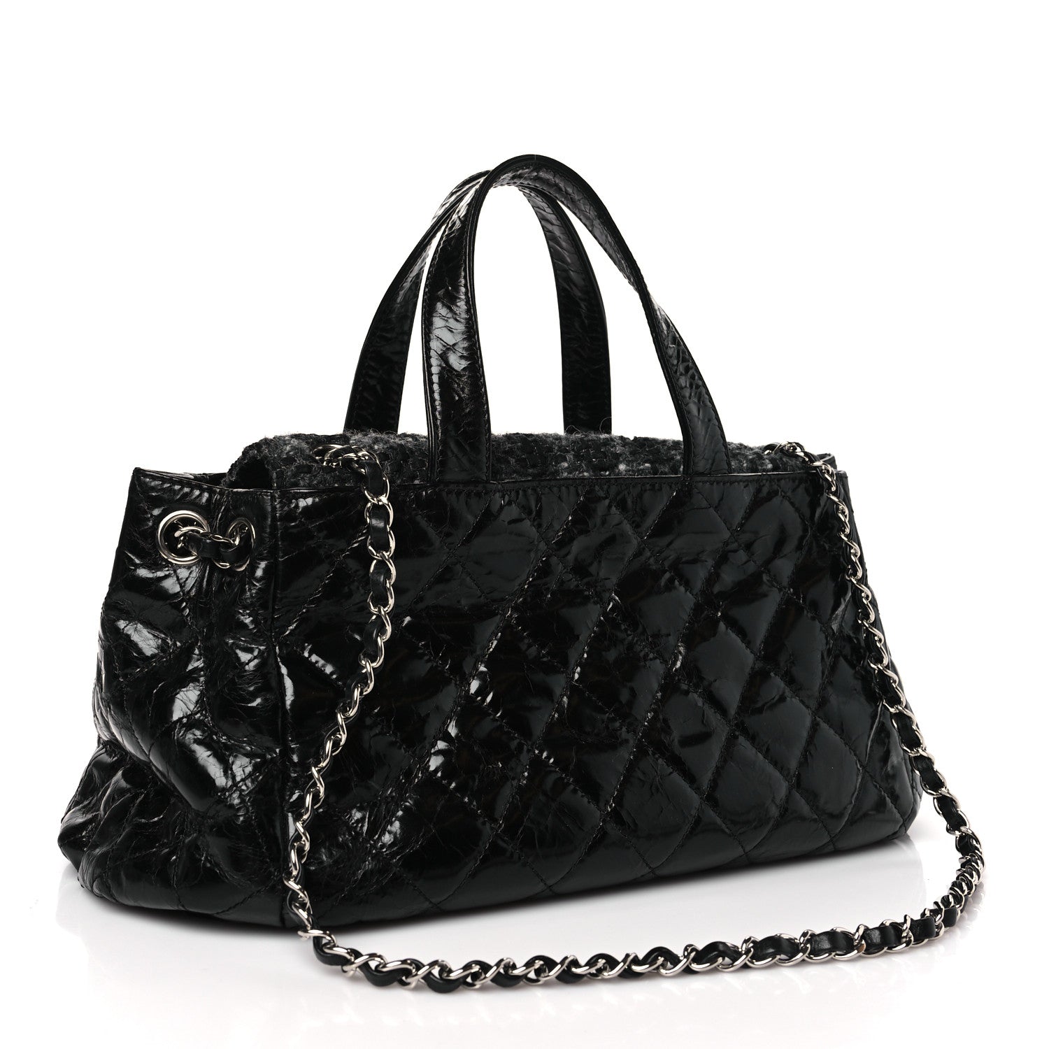 Chanel Glazed Calfskin Quilted Tweed Portobello Tote Black 3 of 9