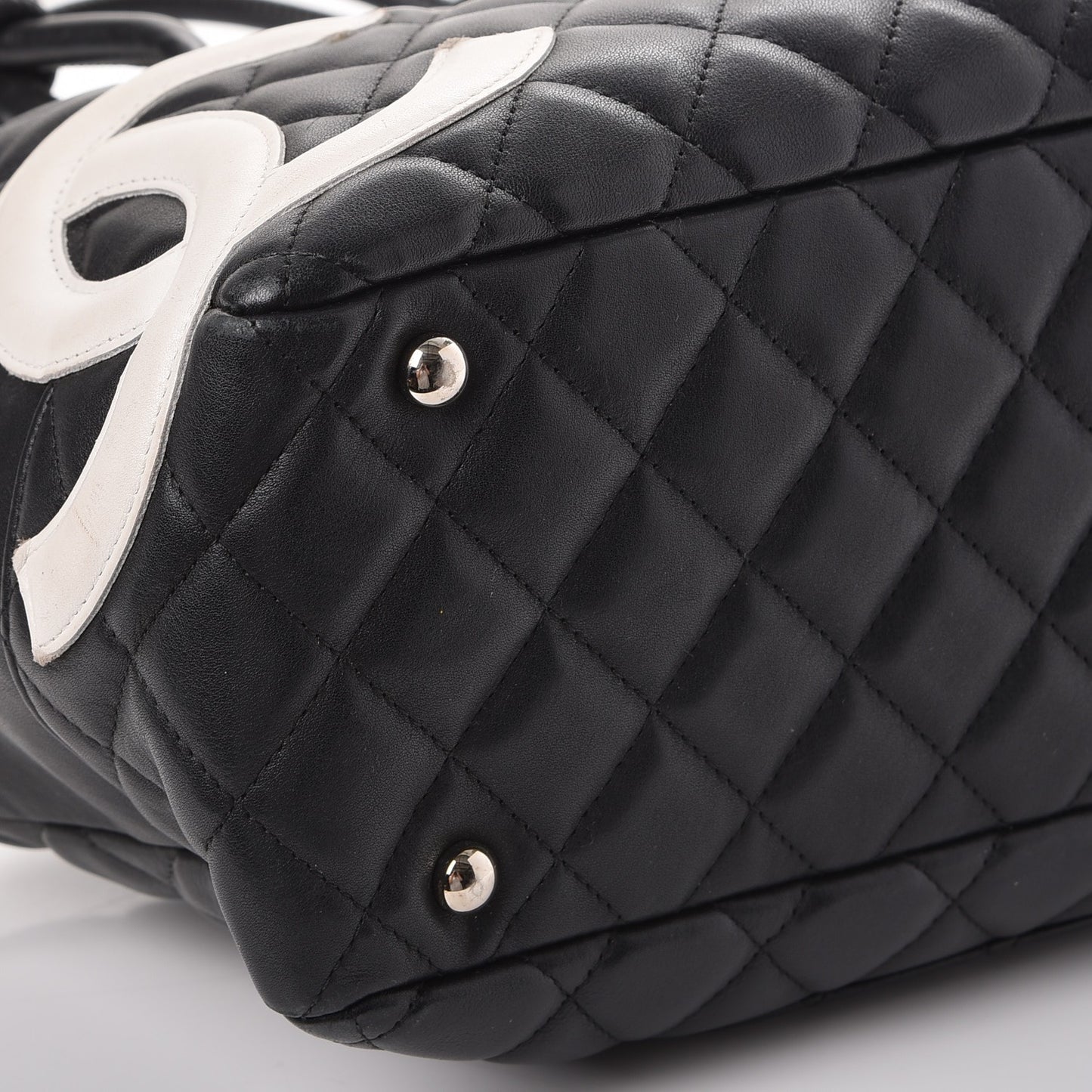 Calfskin Quilted Large Cambon Bowler Black White