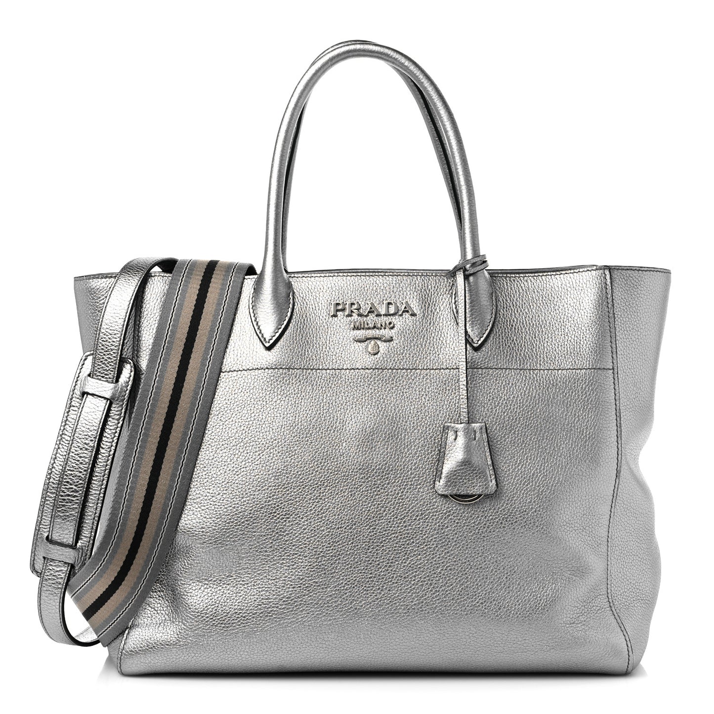 Metallic Vitello Daino Top Handle Tote Cromo
