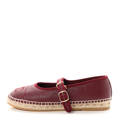 Chanel Lambskin Jute Mary Jane Flats 38 Burgundy 1 of 11
