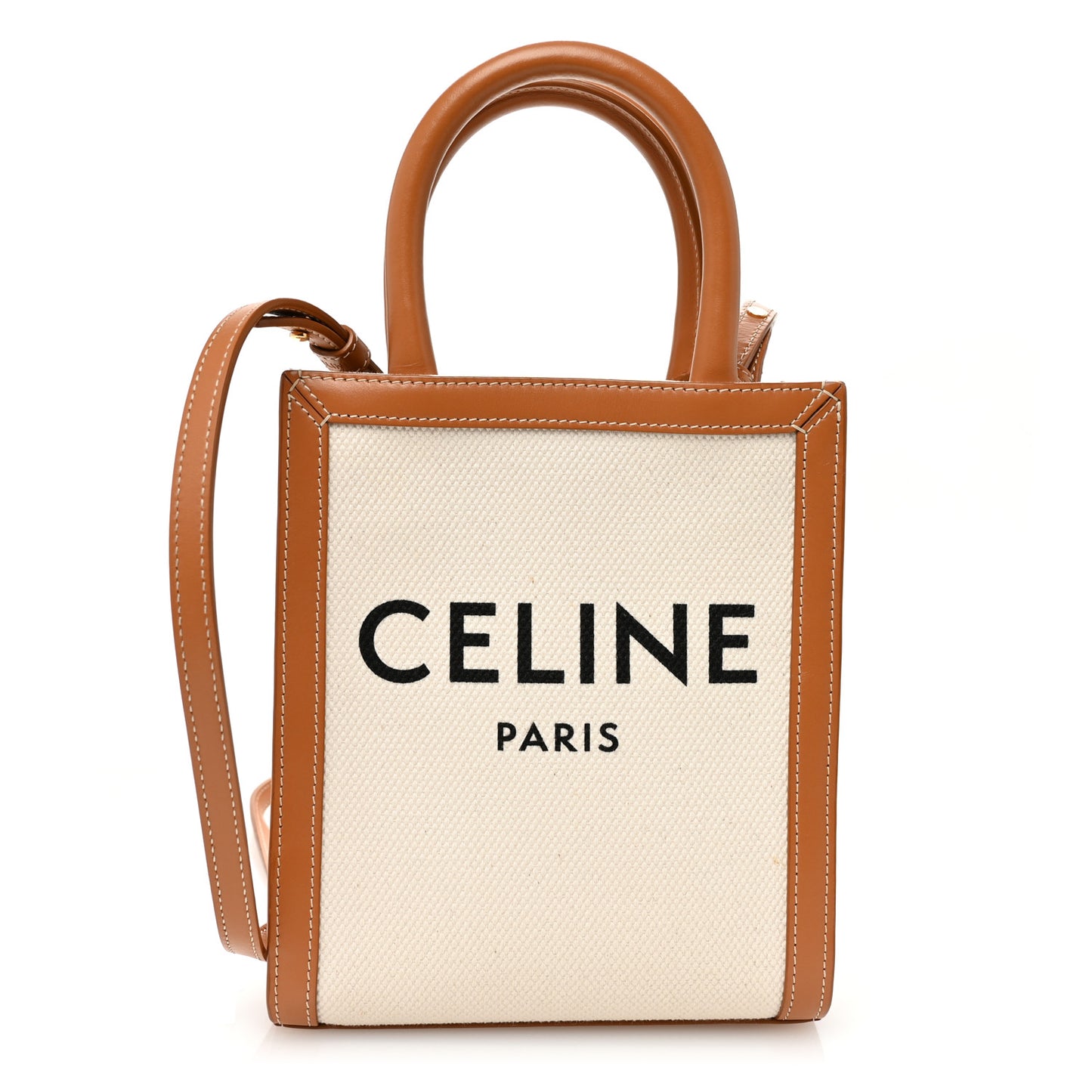 Canvas Calfskin Mini Vertical Cabas Natural Tan