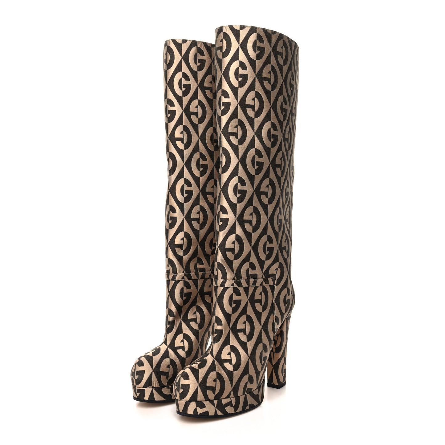 Fabric G Rhombus Print Platform Boots 37.5 Beige Cocoa