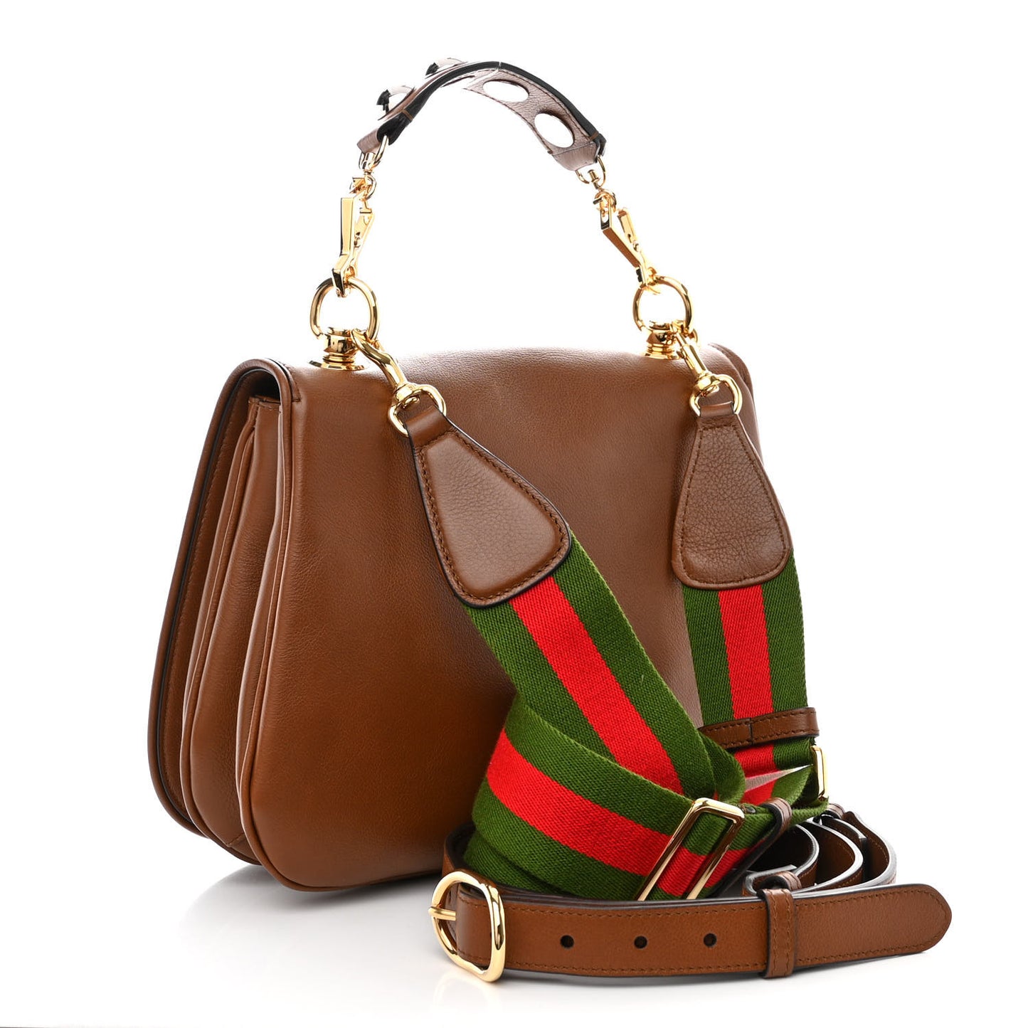 Roxy Calfskin Web Medium Blondie Top Handle Shoulder Flap Bag Cuir