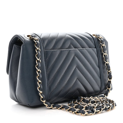 Chanel Calfskin Quilted Medium Daily Chevron Flap Navy Blue 3 of 11