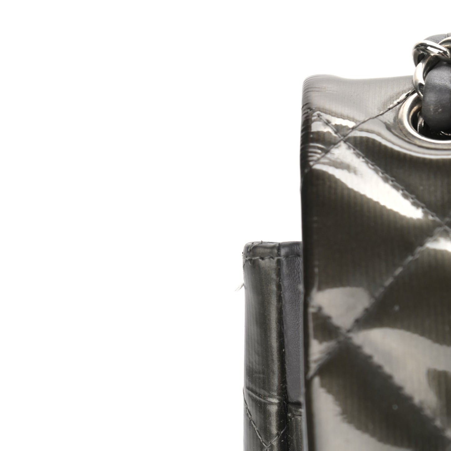 Striated Patent Quilted Jumbo Double Flap Black
