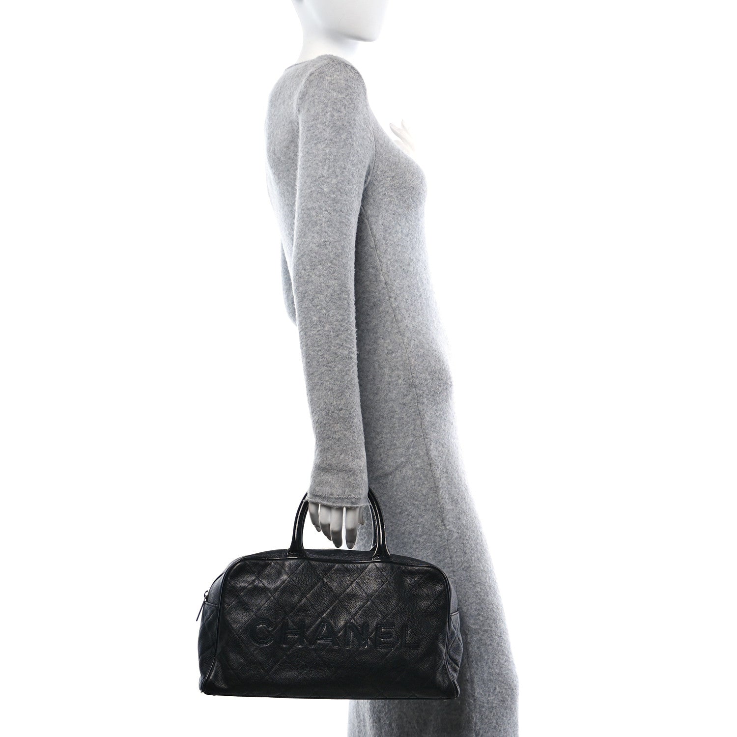 Chanel Calfskin Patent Quilted Bowler Black 3 of 13