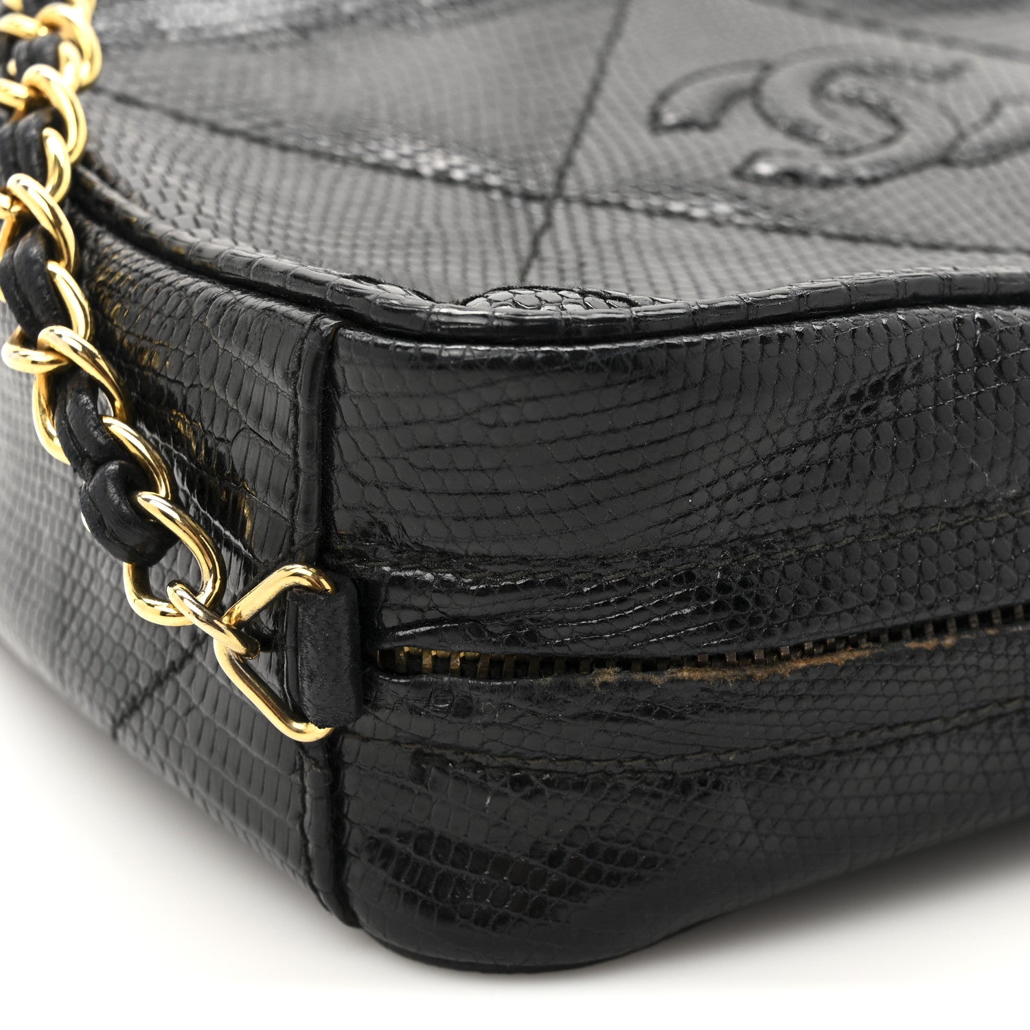 Chanel Lizard Quilted Small Tassel Camera Case Black 14 of 15