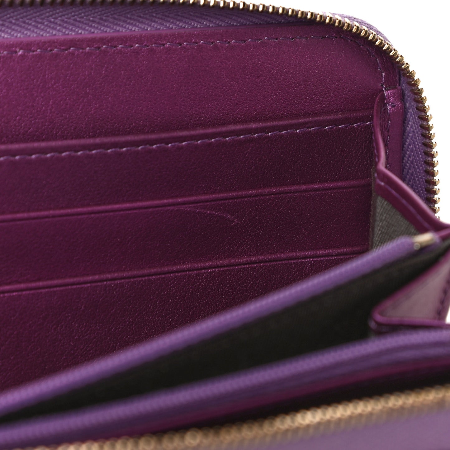 Iridescent Lambskin Quilted Large Gusset Zip Around Wallet Purple
