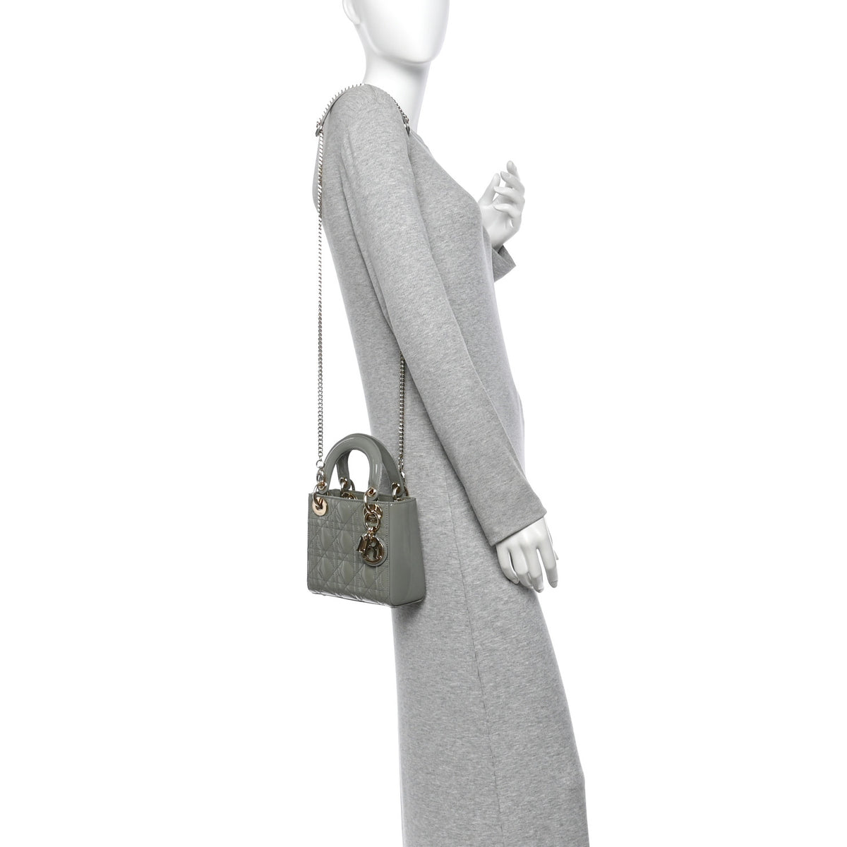 Patent Cannage Mini Lady Dior Grey Stone