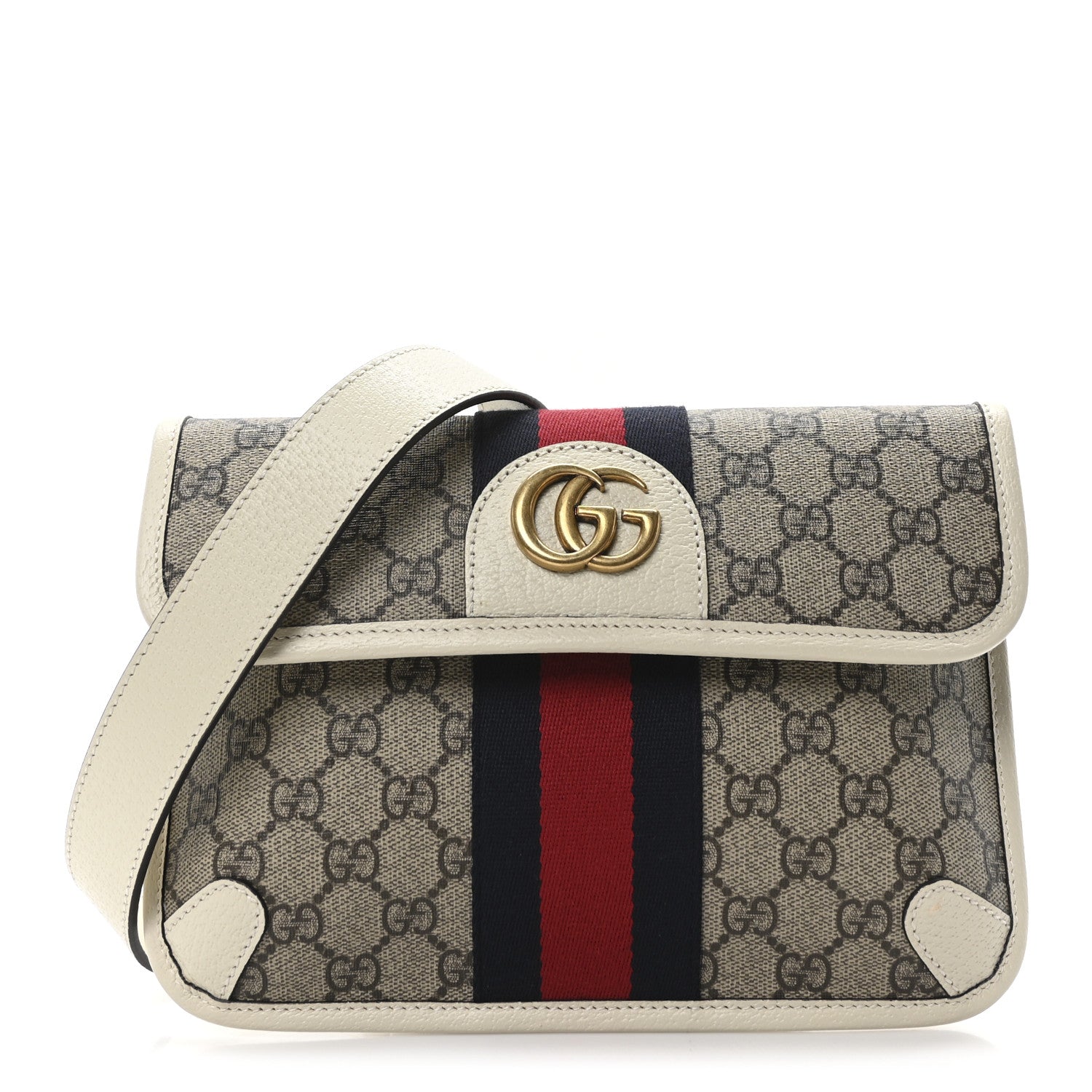 Gucci GG Supreme Monogram Web Small Ophidia Belt Bag 100 40 Beige Ebony White 1 of 10