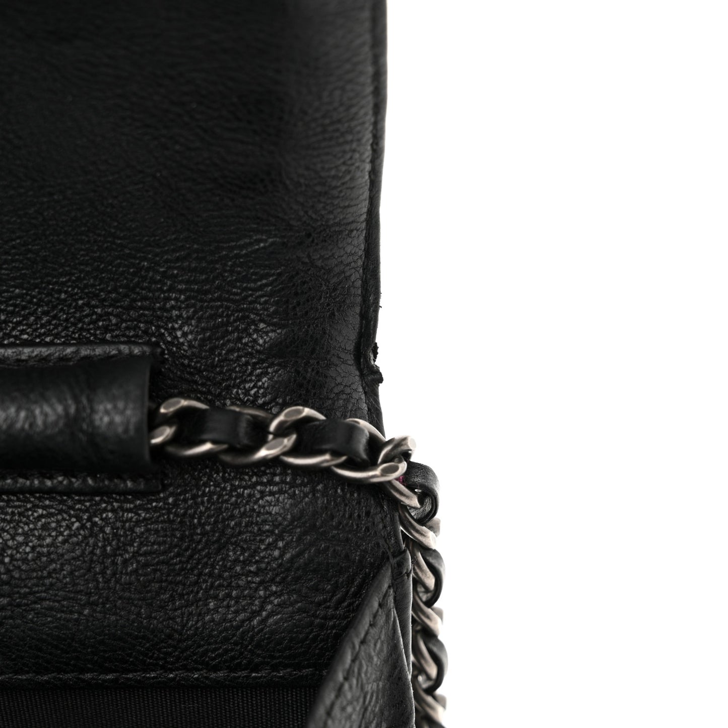 Calfskin Quilted Chain Around Boy Wallet On Chain WOC Black