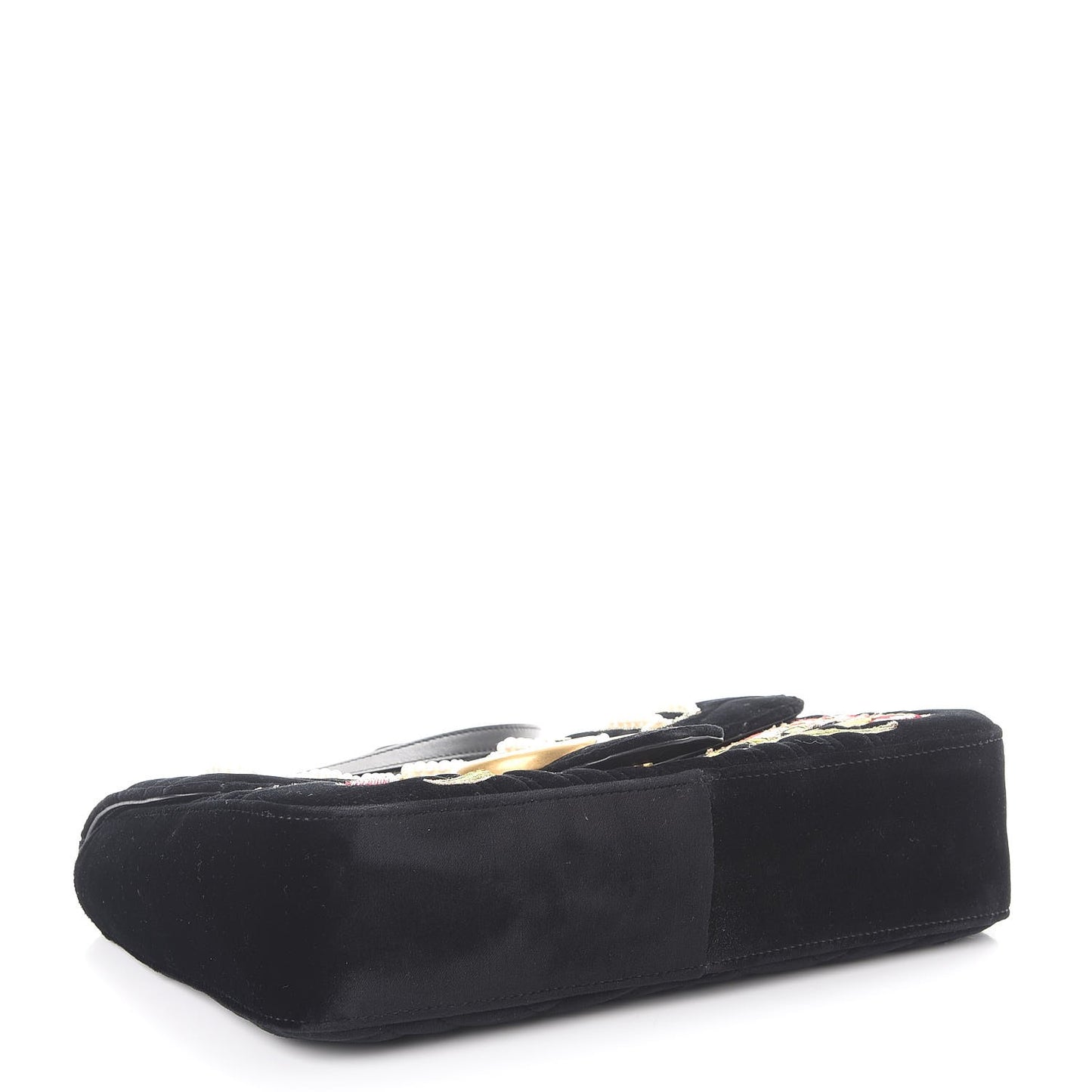 Velvet Matelasse Loved Embroidered Medium GG Marmont Shoulder Bag Black