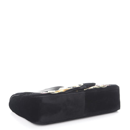 Gucci Velvet Matelasse Loved Embroidered Medium GG Marmont Shoulder Bag Black 4 of 8