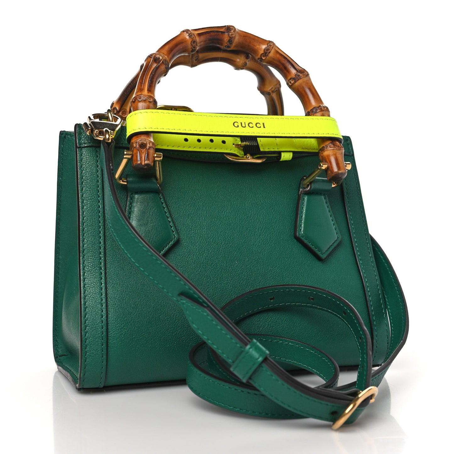 Wonka Grain Calfskin Mini Diana Tote Bag Green Yellow Fluo
