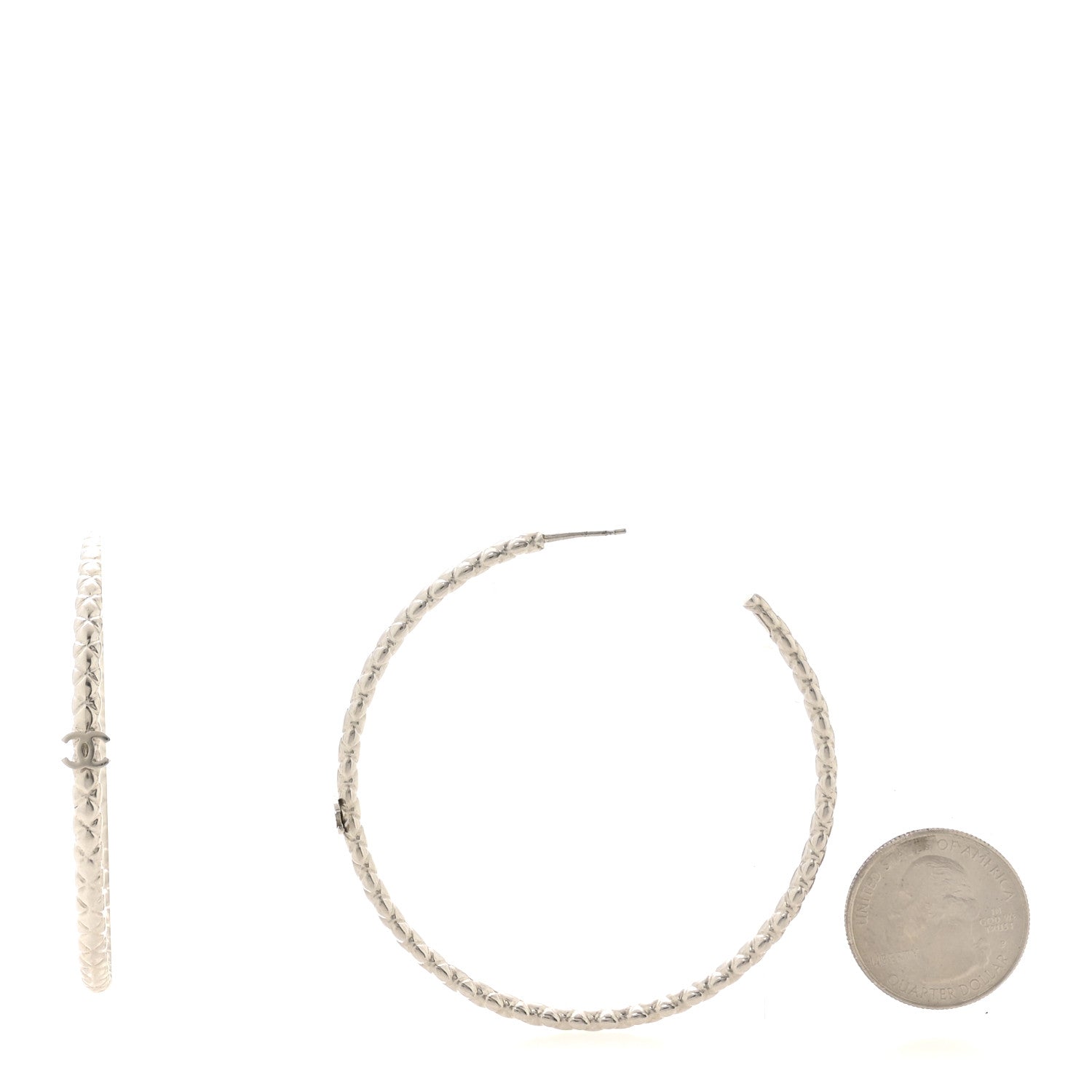Chanel Metal Quilt CC Hoop Earrings Silver 2 of 3