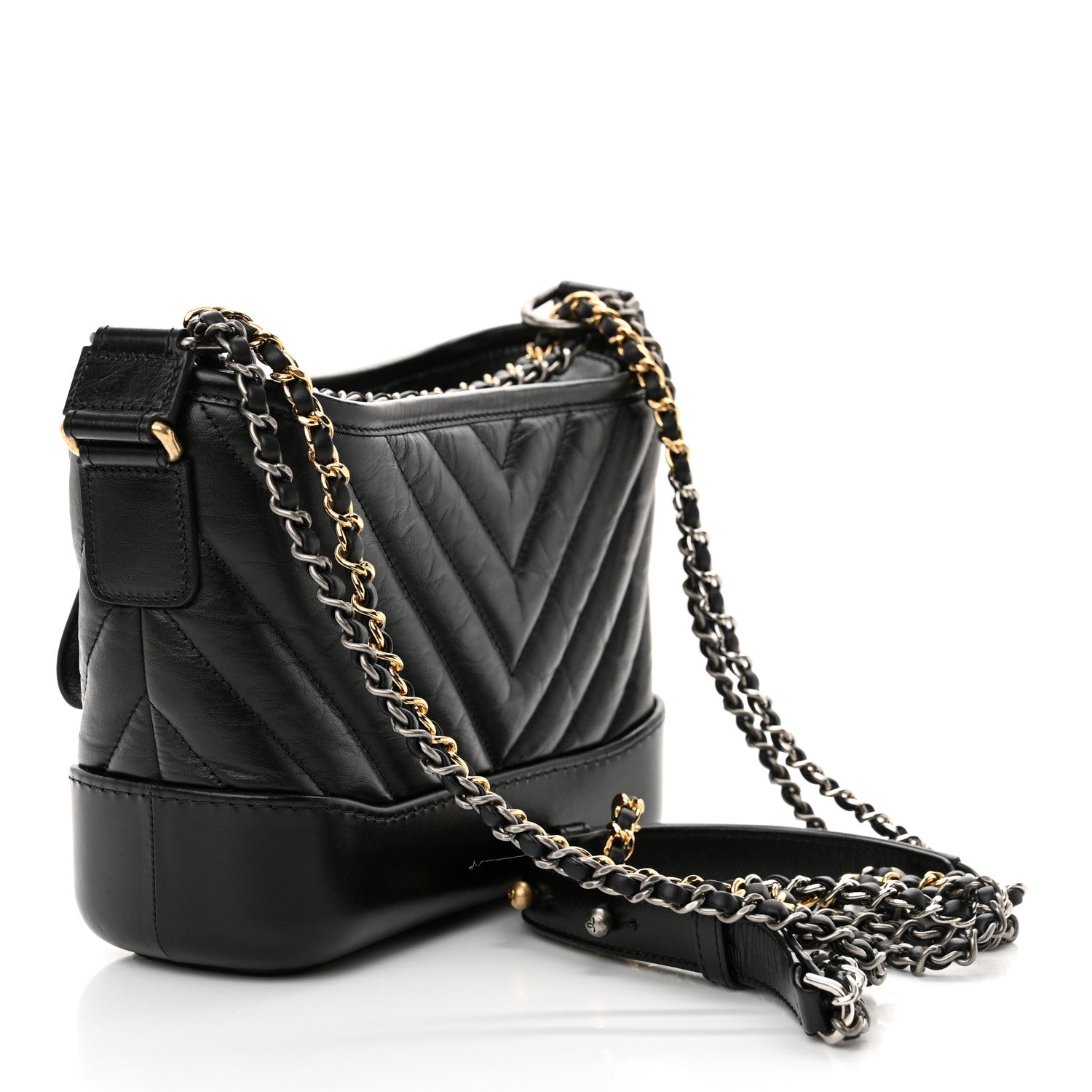 Chanel Aged Calfskin Chevron Quilted Small Gabrielle Hobo Black 3 of 10