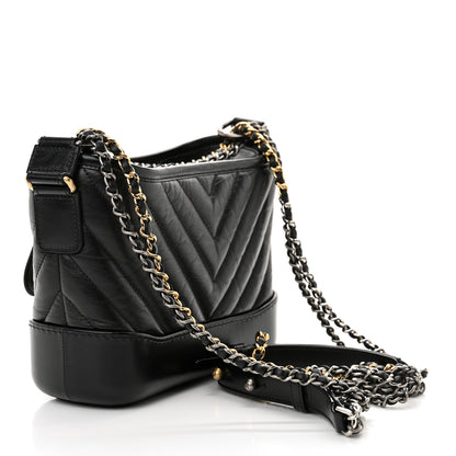 Chanel Aged Calfskin Chevron Quilted Small Gabrielle Hobo Black 3 of 10
