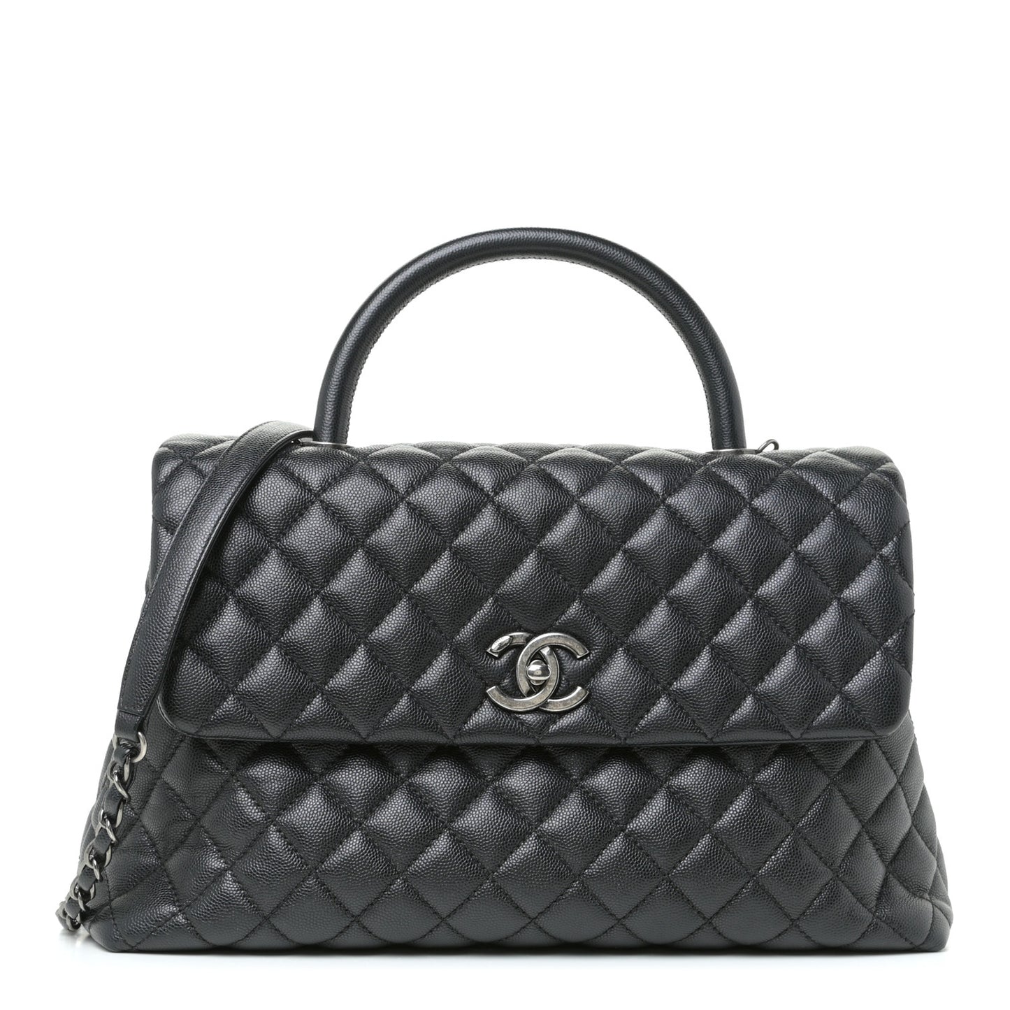 Caviar Quilted Medium Coco Handle Flap Black