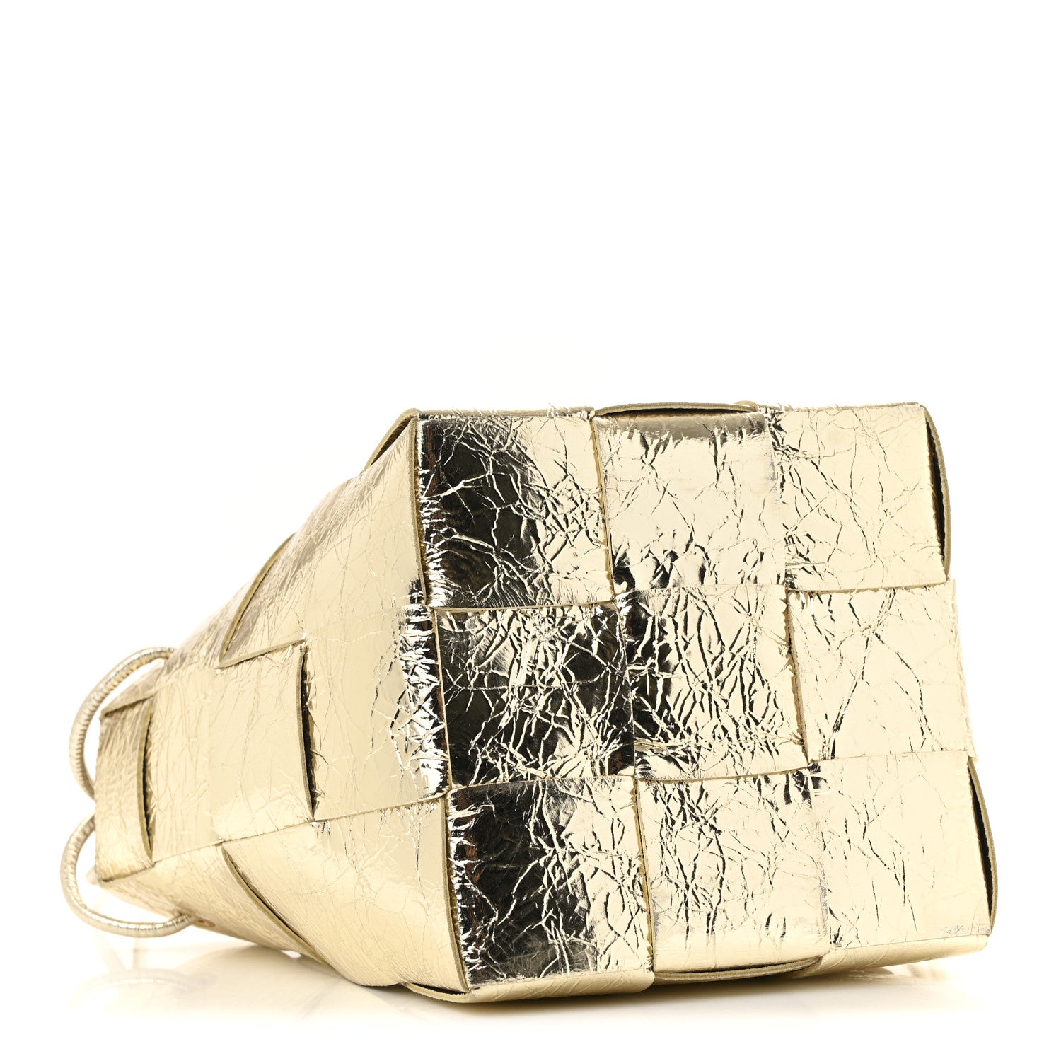 Bottega Veneta Metallic Crushed Nappa Maxi Intrecciato Small Cassette Bucket Bag Gold 4 of 10