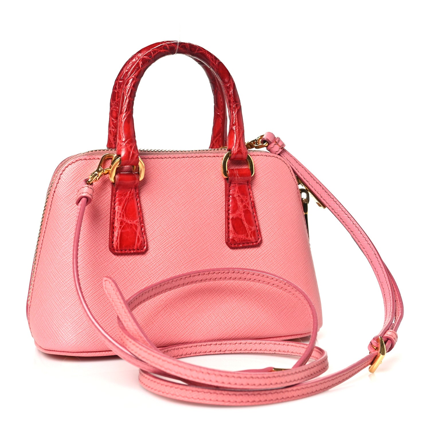 Prada Saffiano Lux Crocodile Mini Promenade Tote Fuoco Begonia 3 of 12