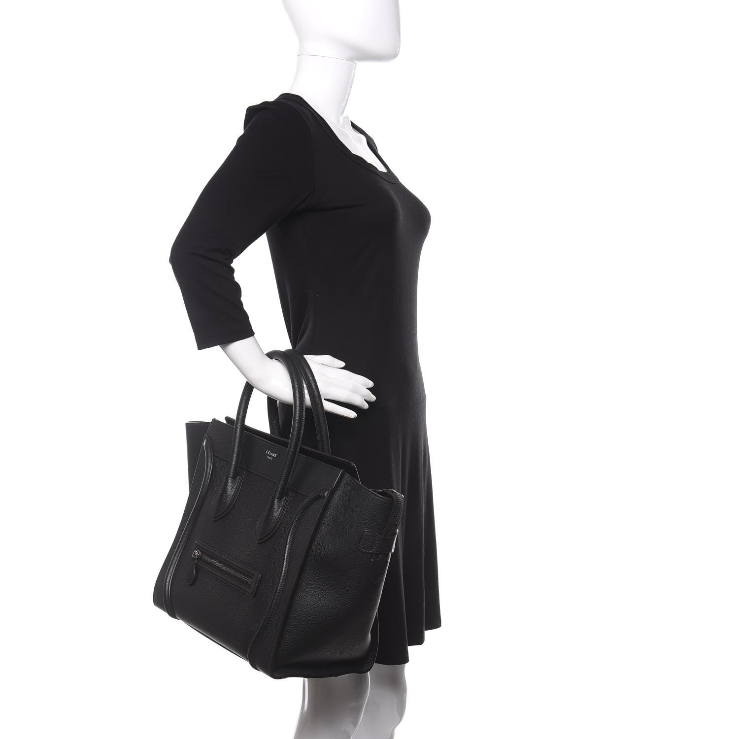 Celine Drummed Calfskin Mini Luggage Black 2 of 15