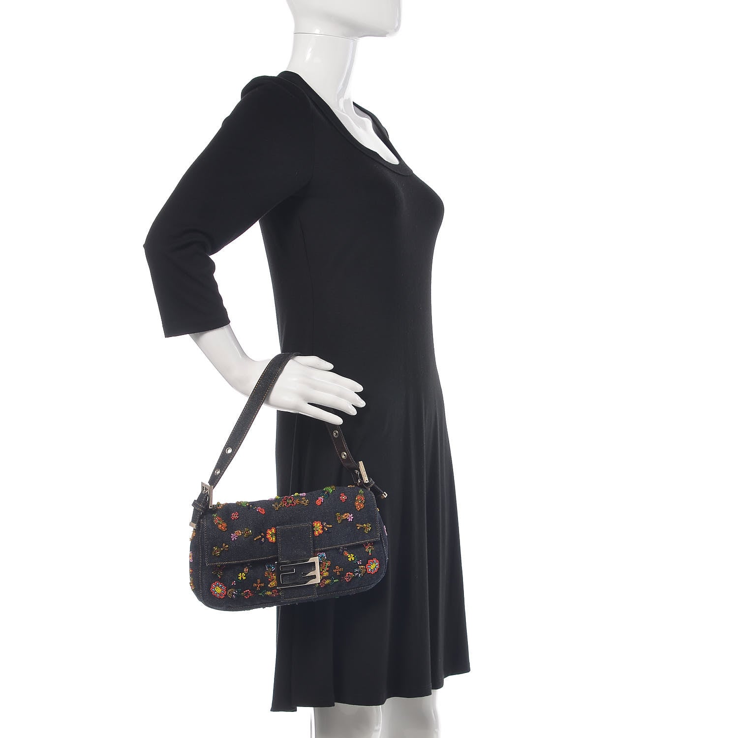 Fendi Denim Ricami Beaded Baguette Blue 1246282 – FASHIONPHILE