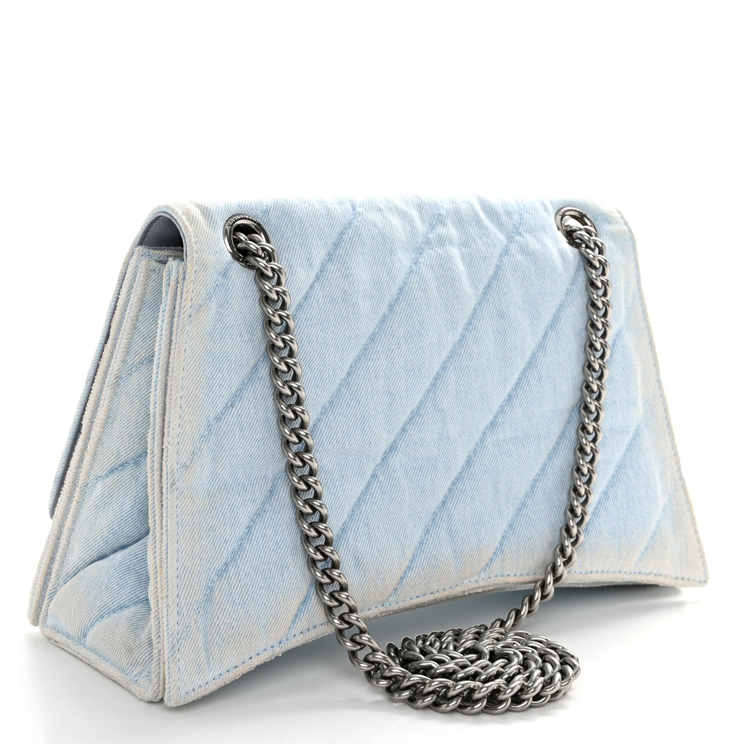 Crushed Washed Denim Quilted Medium Crush Chain Bag Pale Blue
