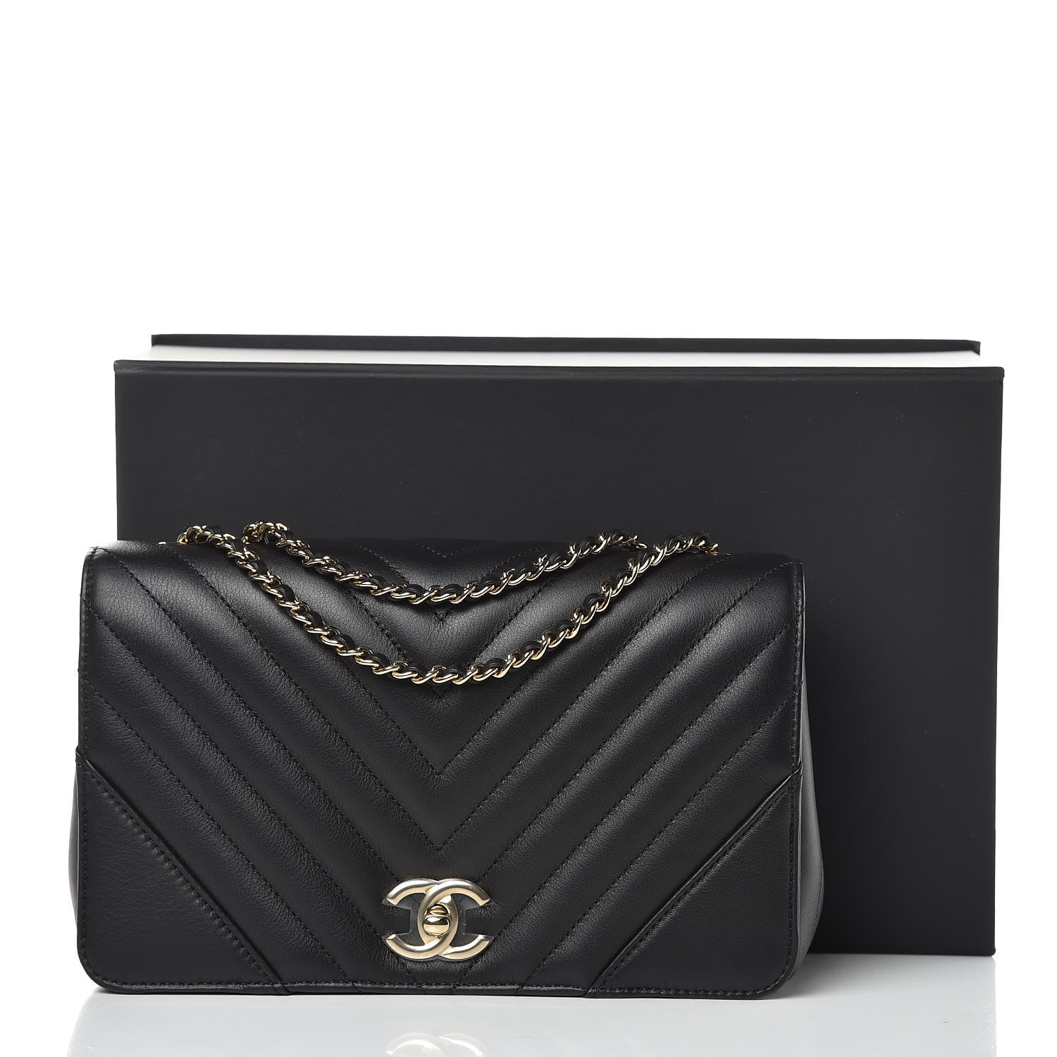 Chanel Calfskin Chevron Quilted Statement Flap Black 13 of 13
