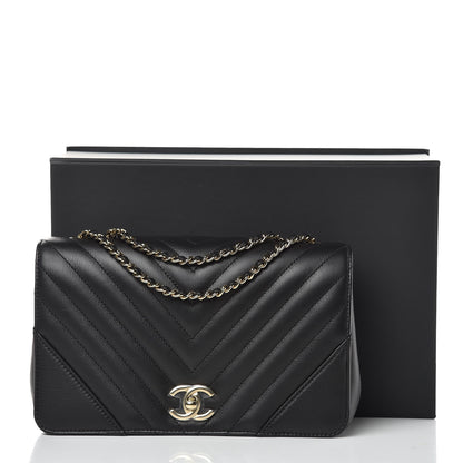 Chanel Calfskin Chevron Quilted Statement Flap Black 13 of 13