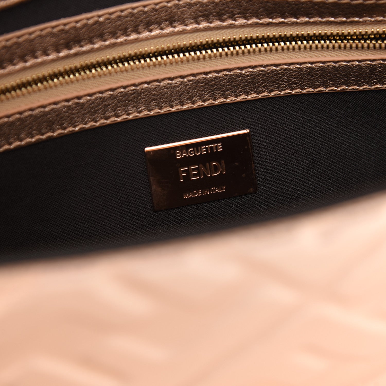 Fendi Vitello Laminato FF 1974 Embossed Baguette Rame 6 of 8