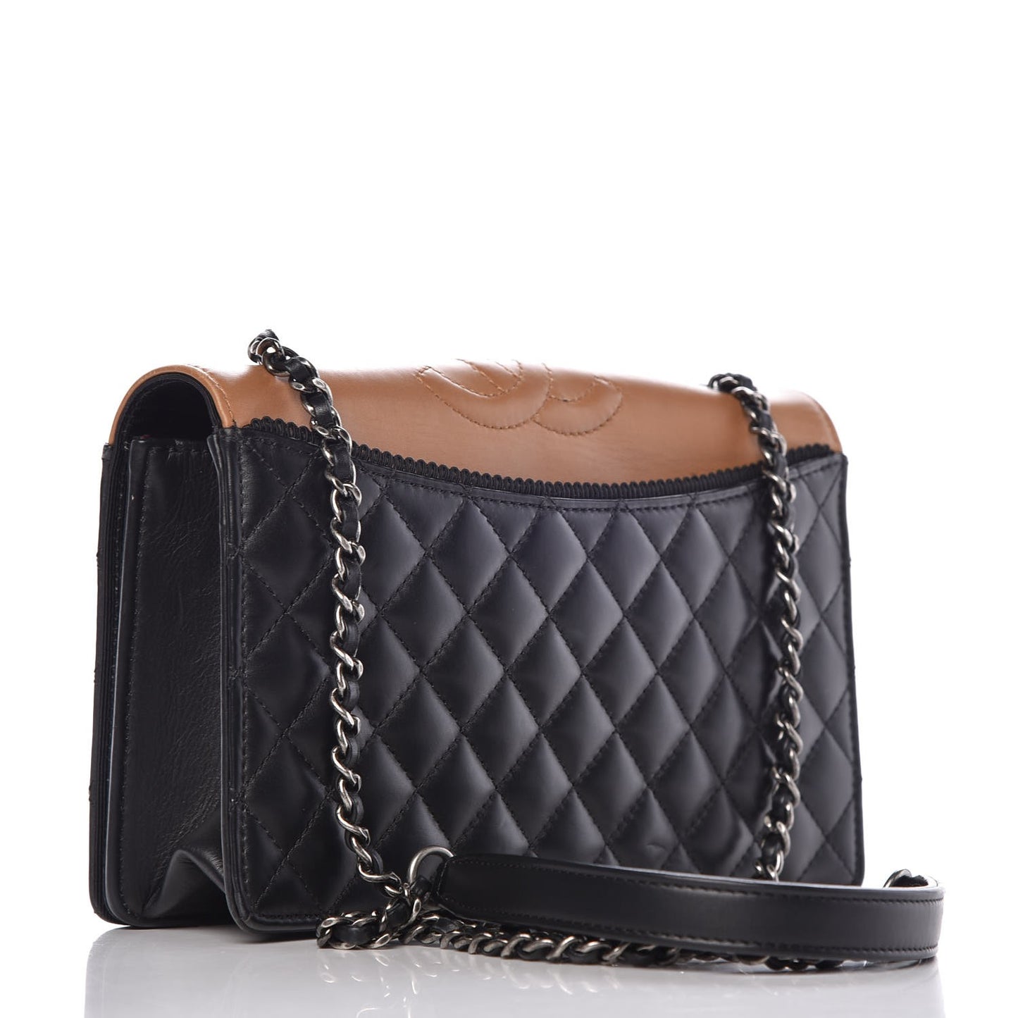 Calfskin Quilted Small Ballerine Flap Black Beige