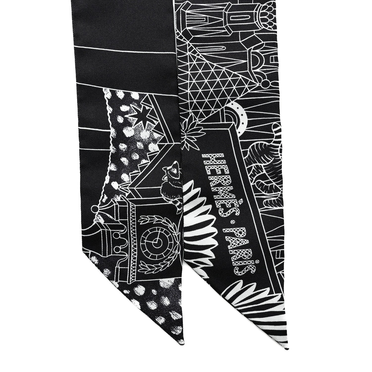 Hermes Silk Animapolis Twilly Black White 2 of 4