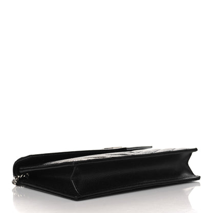 Saint Laurent Grain De Poudre Matelasse Chevron Monogram Envelope Chain Wallet Black 4 of 9