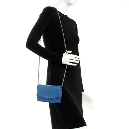 Chanel Caviar Sevruga Wallet on Chain WOC Blue 2 of 9