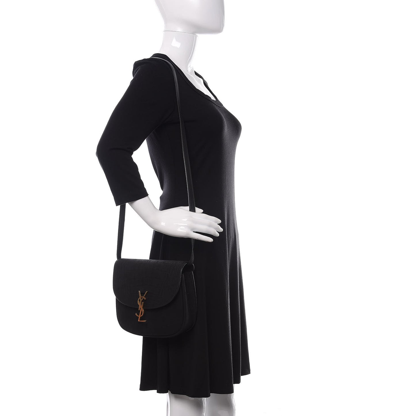 Crocodile Embossed Monogram Nubuck Medium Kaia Satchel Black