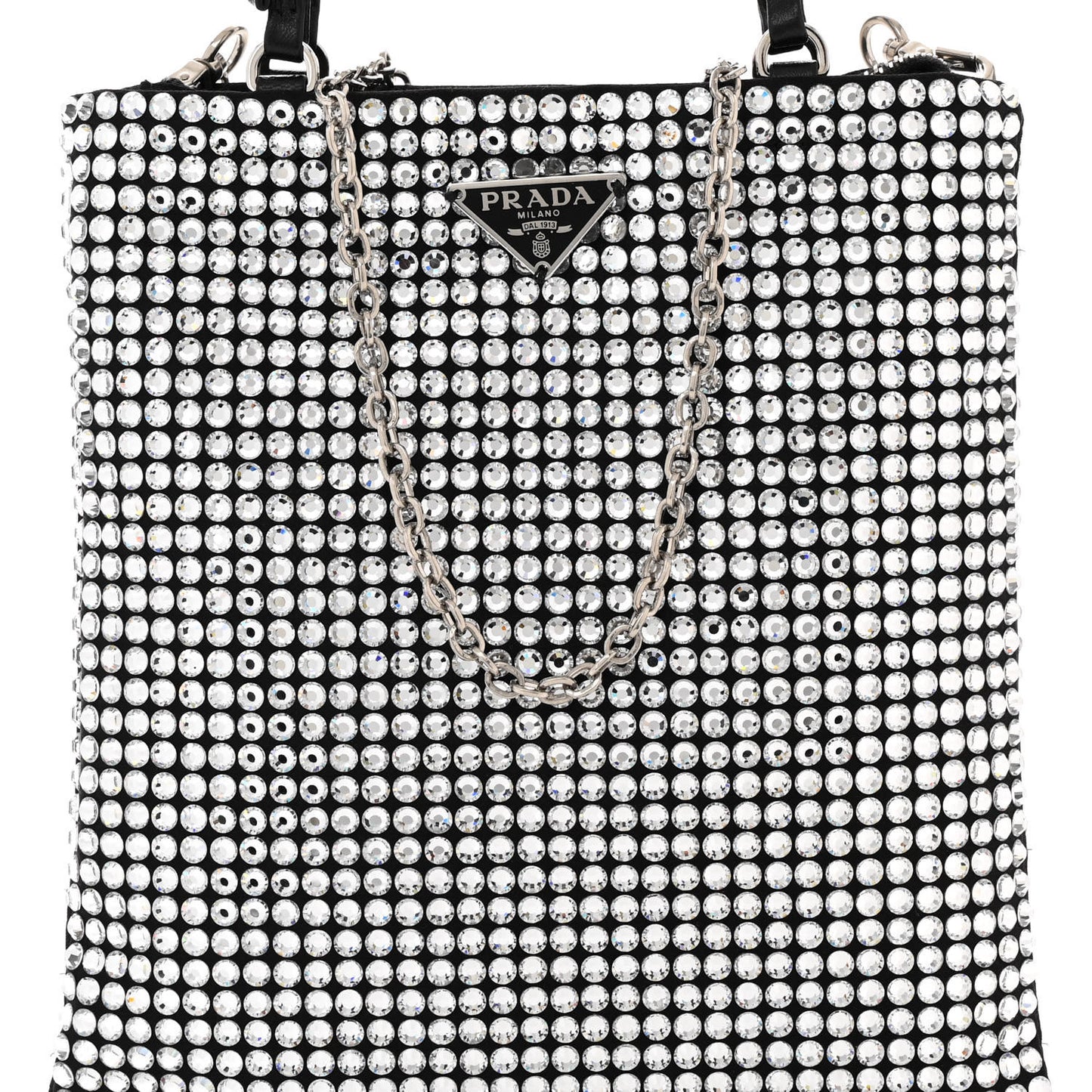 Satin Crystal Metal Triangle Logo Chain Crossbody Handbag Cristal