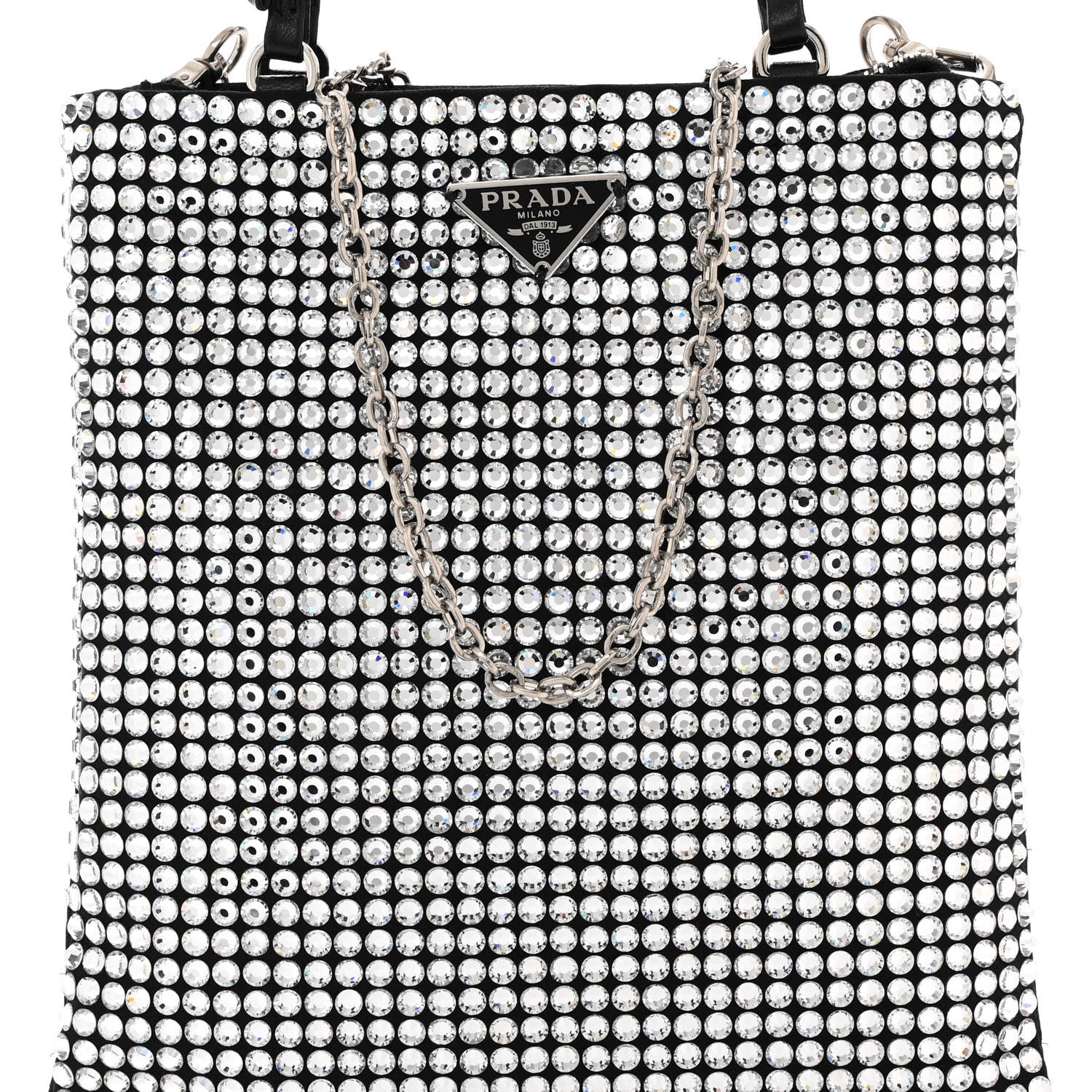Prada Satin Crystal Metal Triangle Logo Chain Crossbody Handbag Cristal 8 of 10