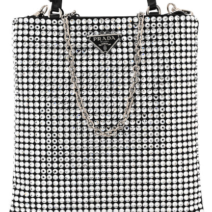 Prada Satin Crystal Metal Triangle Logo Chain Crossbody Handbag Cristal 8 of 10