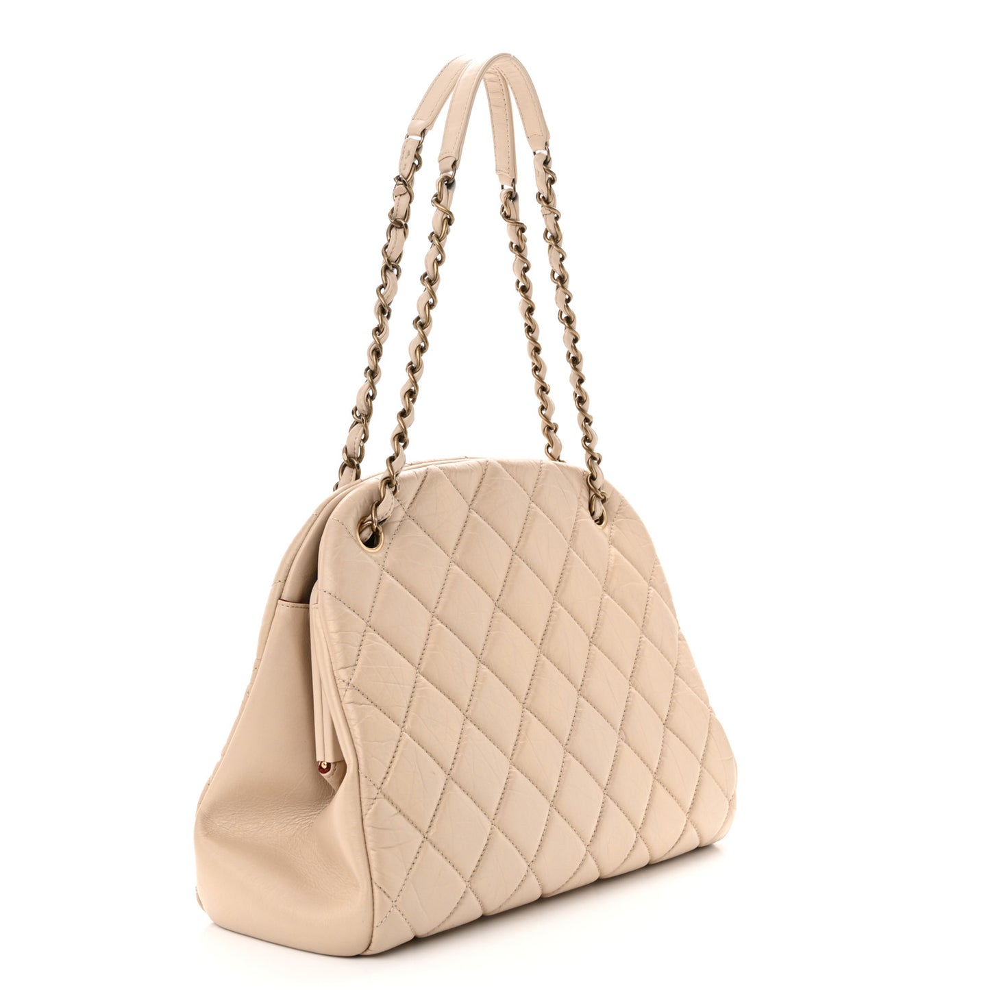 Aged Calfskin Large Just Mademoiselle Bowling Bag Beige